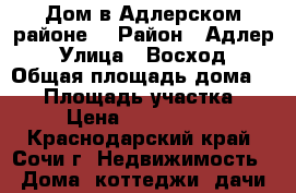 Дом в Адлерском районе  › Район ­ Адлер › Улица ­ Восход › Общая площадь дома ­ 88 › Площадь участка ­ 4 › Цена ­ 2 115 000 - Краснодарский край, Сочи г. Недвижимость » Дома, коттеджи, дачи продажа   